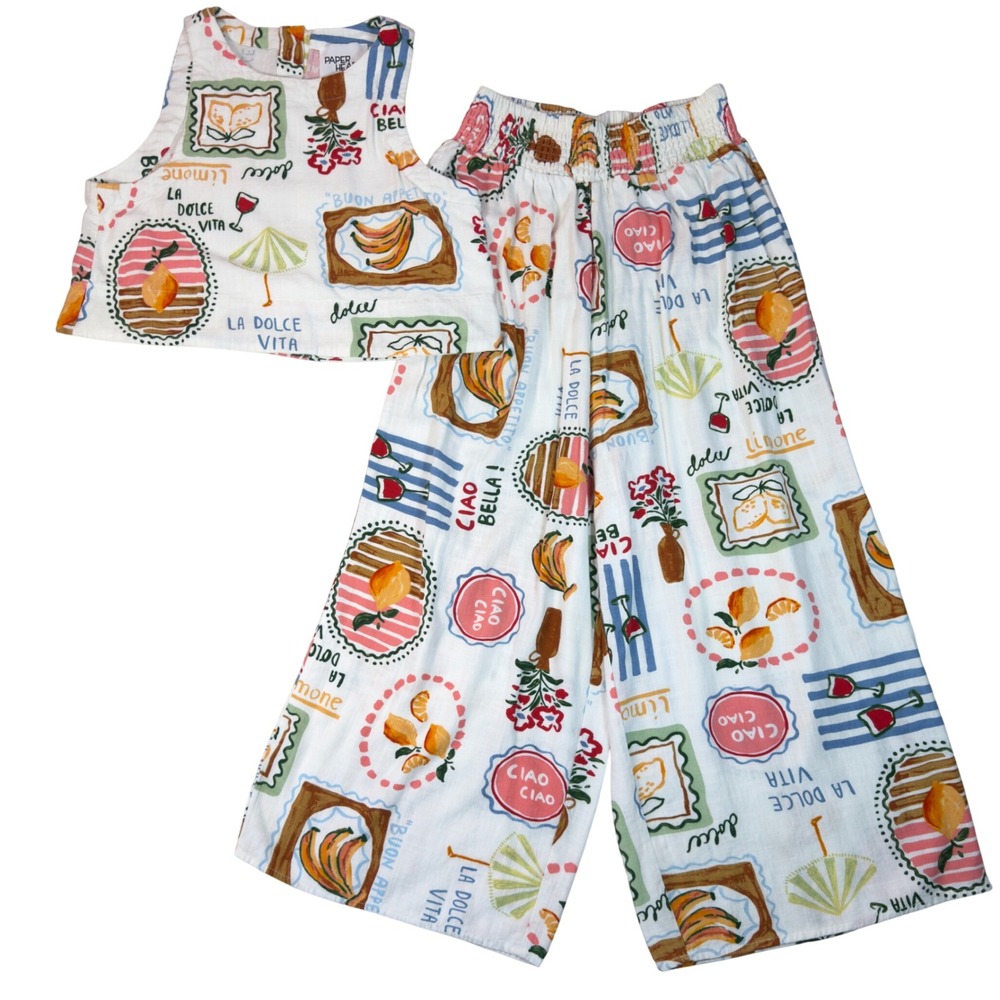 Paper Heart 2 Piece Set Womens M Italian Ciao Bella La Dolce Vita Wide Leg